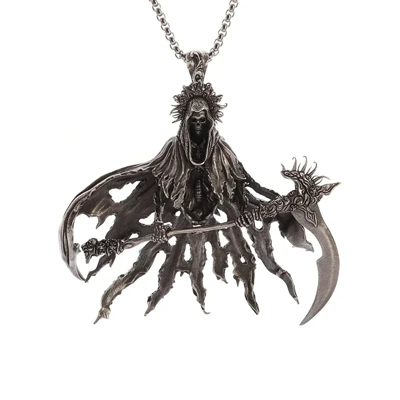 Gothic Scythe Necklace for Men Punk Halloween Pendant Jewelry