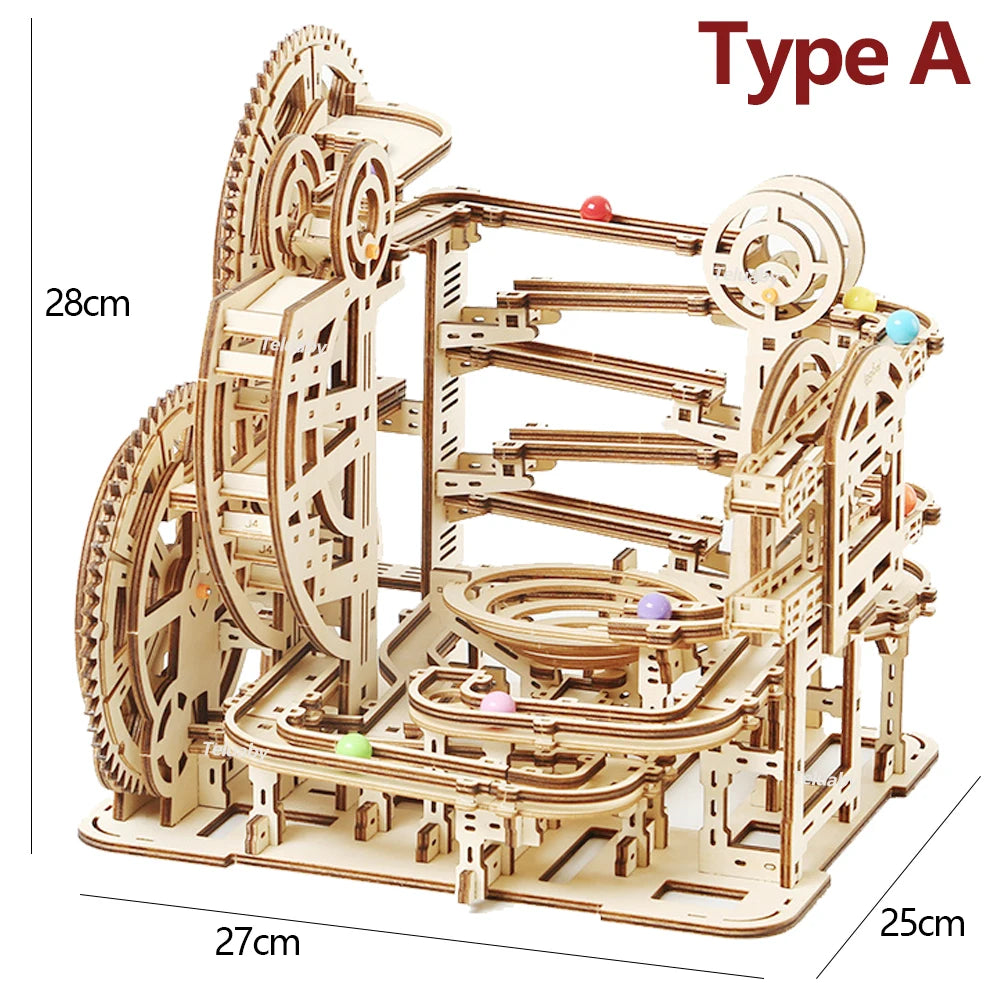 3D Wooden Puzzle Marble Run – Mechanical Model Building Kit