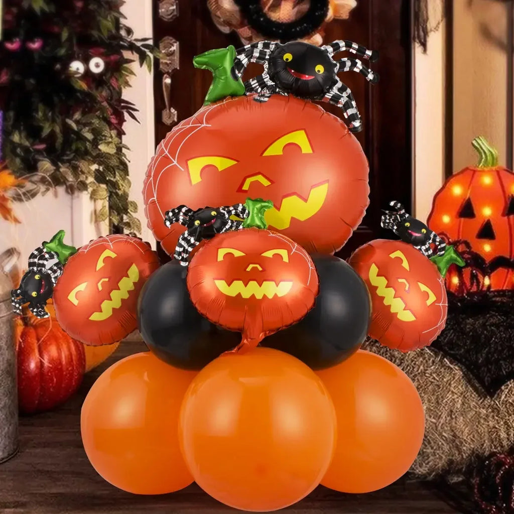 12/13pcs Happy Halloween Balloon Set With Black kids-game-jumpsuit-costume-red-greenOrange Latex Globos Ghost Bat Pumpkin for Haunted House Room Halloween Eve Decor