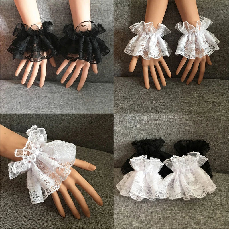 Lace Wrist Cuffs – Ruffled Floral Black Lace Accessories