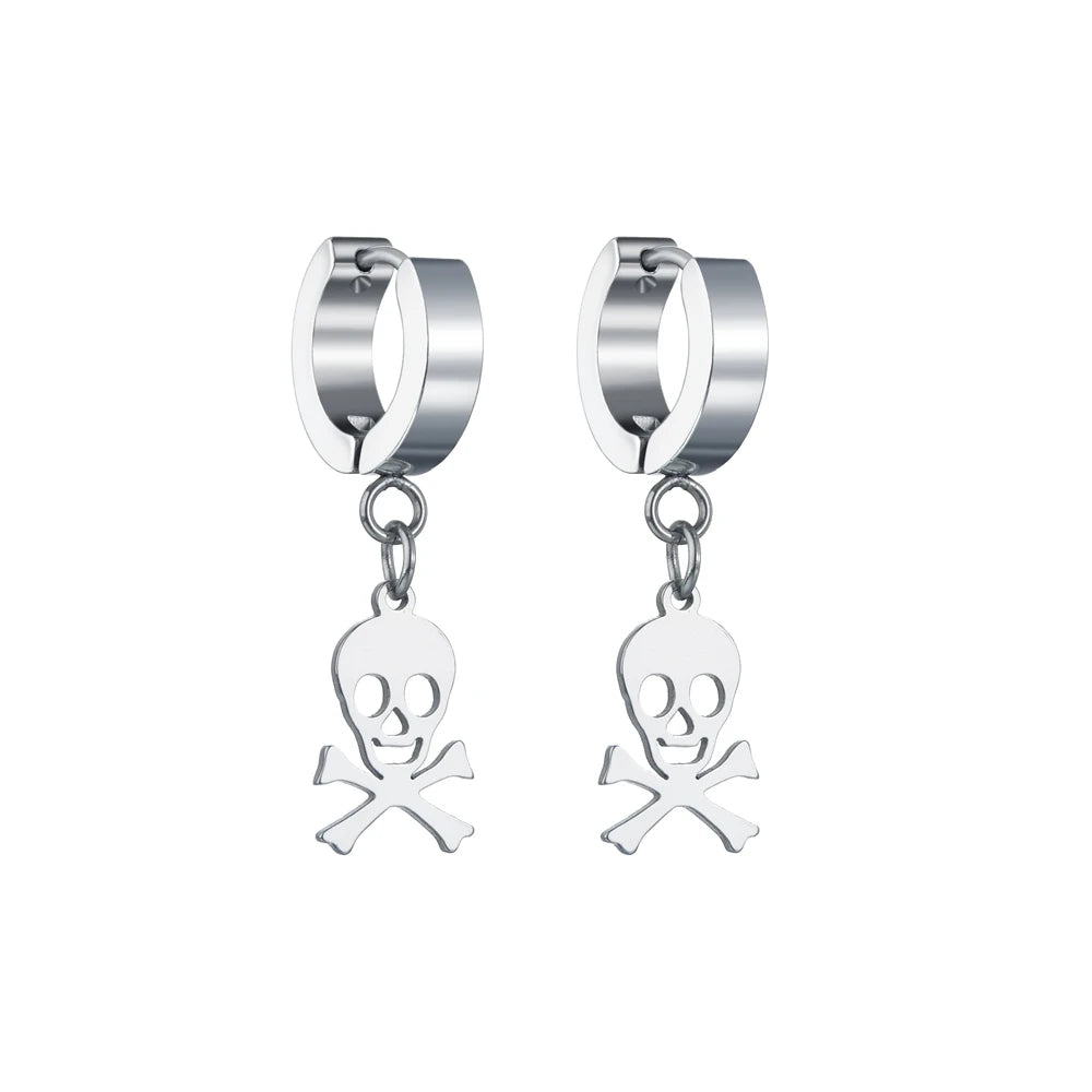 Design Stainless Steel Skull Drop Earrings For Women Men Fashion Gothic Street Hip Hop Ear Jewelry Pendant Cool Stud Earrings