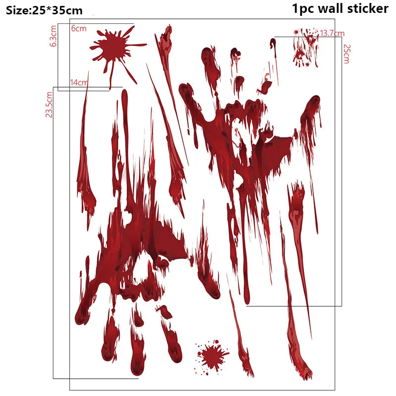 Halloween Wall Stickers – Blood Handprint, Footprint & Skull Decor