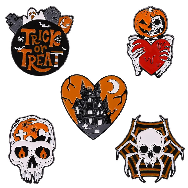 Gothic Halloween Pins Set Ghost Cat Witch Moth Punk Brooches