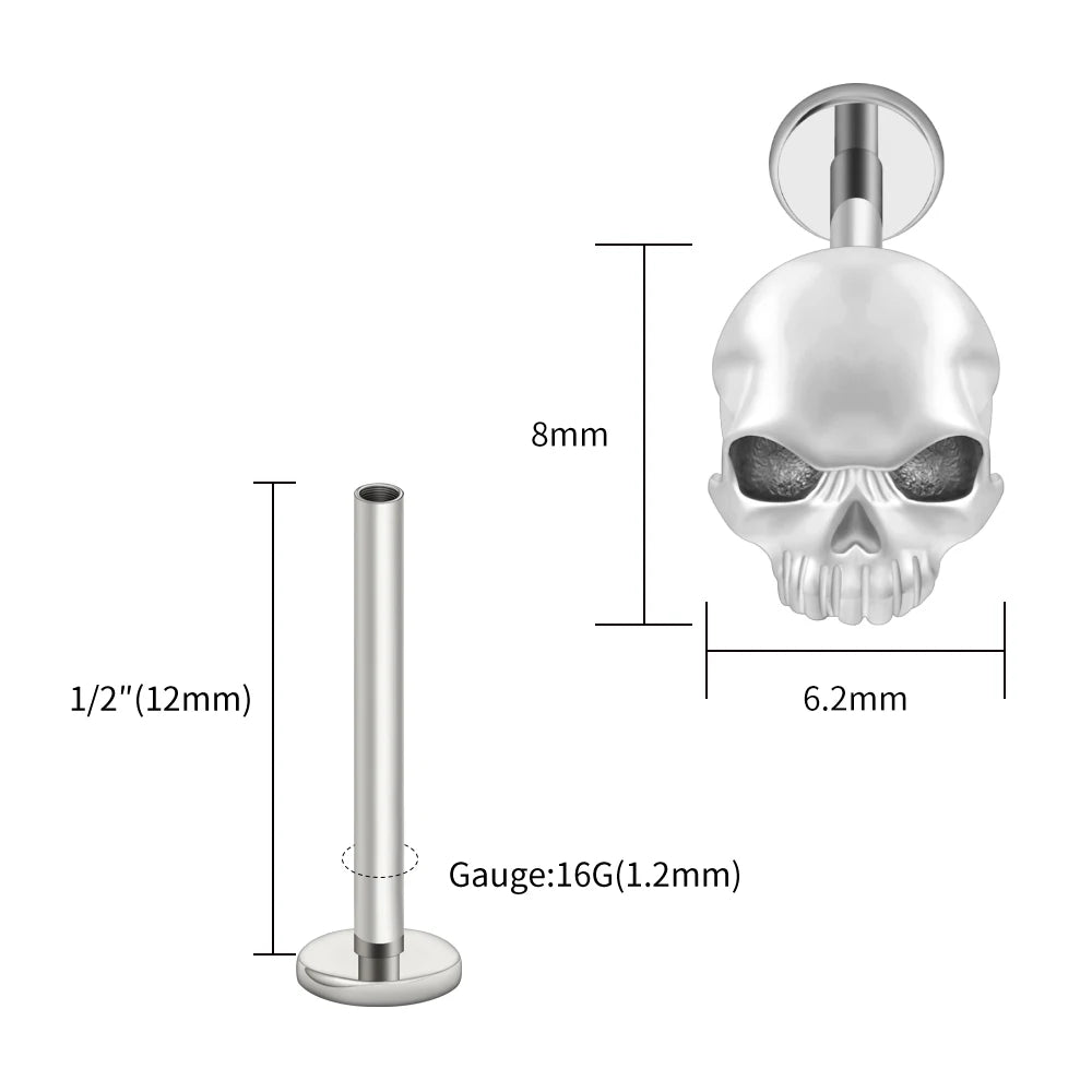 Right Grand ASTM F136 Titanium Skull Tragus Piercing 16G Skeleton Cartilage Helix Stud Earring Gothic Halloween Jewelry
