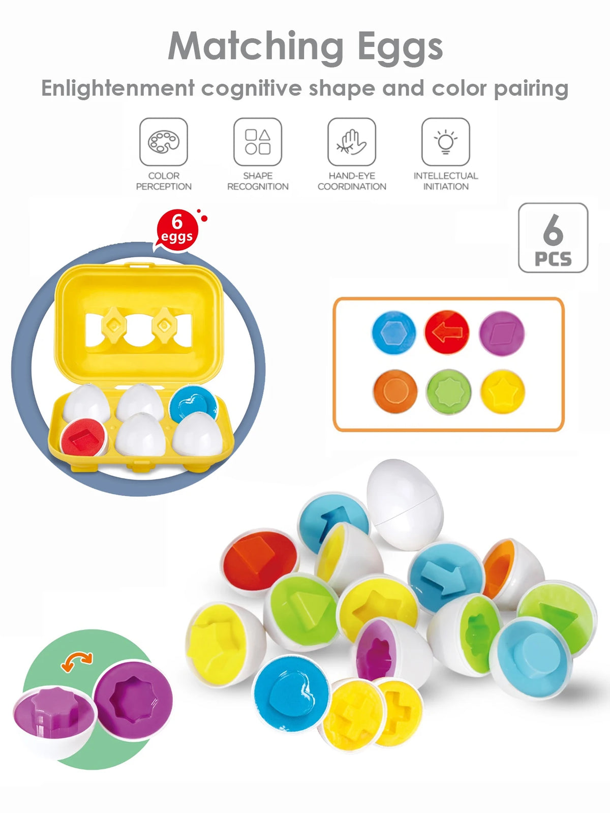 Egg Shape Matching Toy for Toddlers – 6-Piece Color & Shape Game