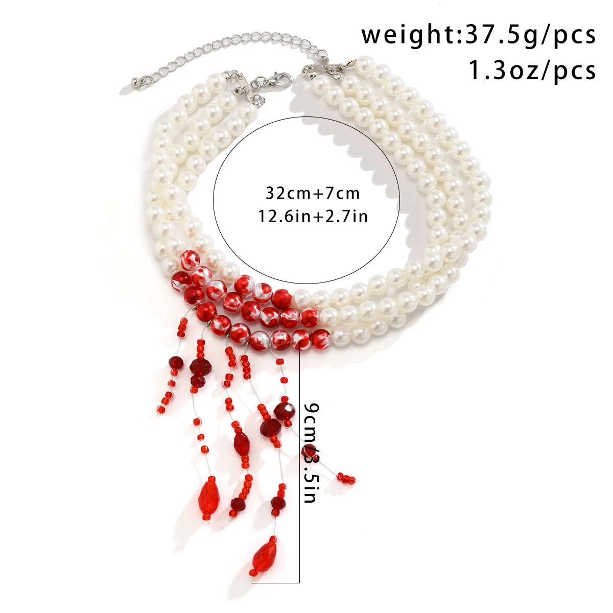 Gothic Halloween Necklace – Red Pearl Tassel Pendant Jewelry