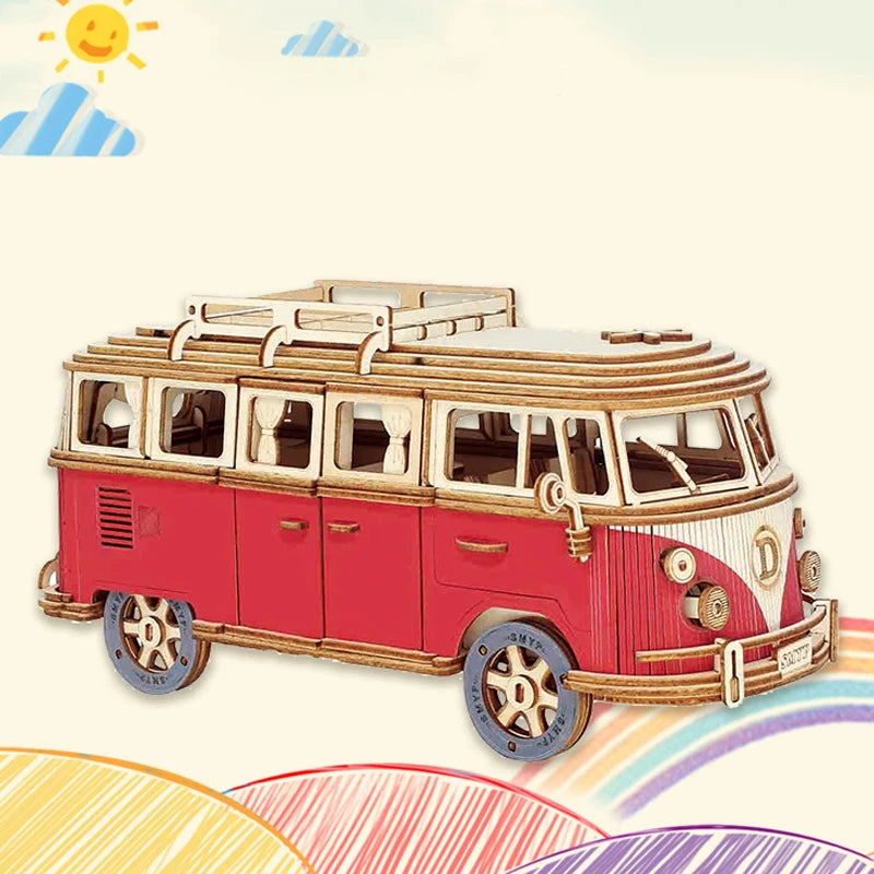 3D Wooden Puzzle Retro Campervan DIY Model Building Toy