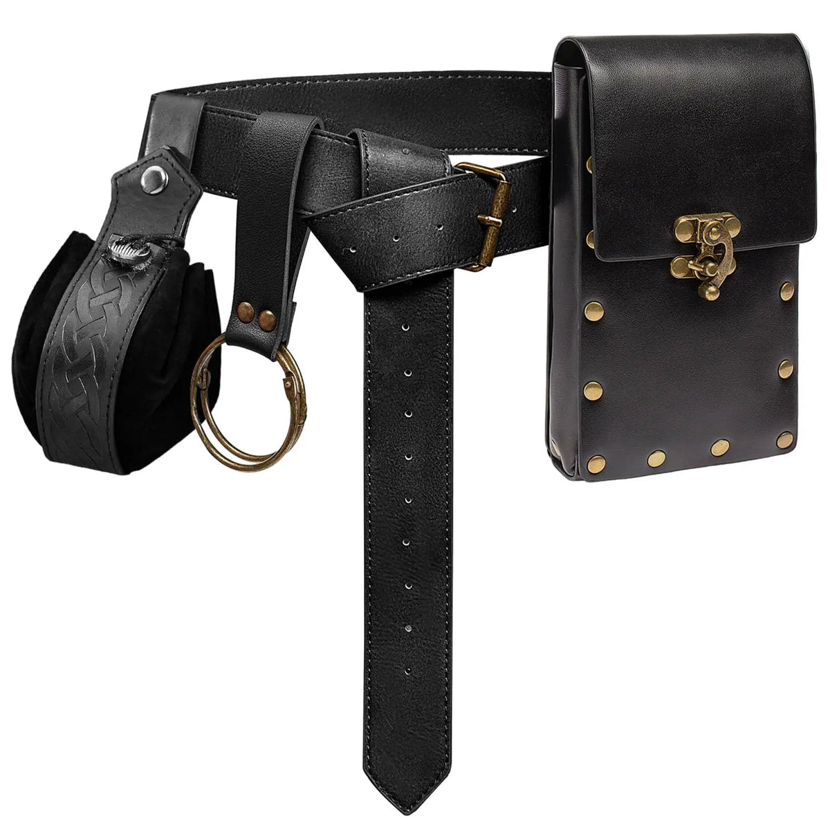 Medieval Cosplay Belt – Renaissance Faux Leather Waist Bag Set