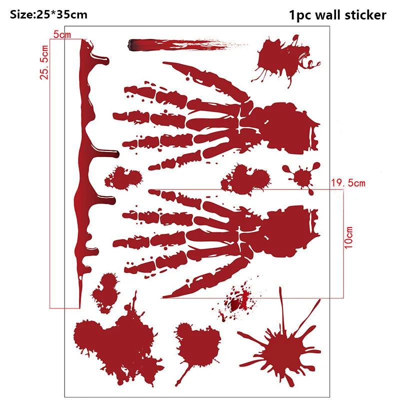 Halloween Wall Stickers – Blood Handprint, Footprint & Skull Decor
