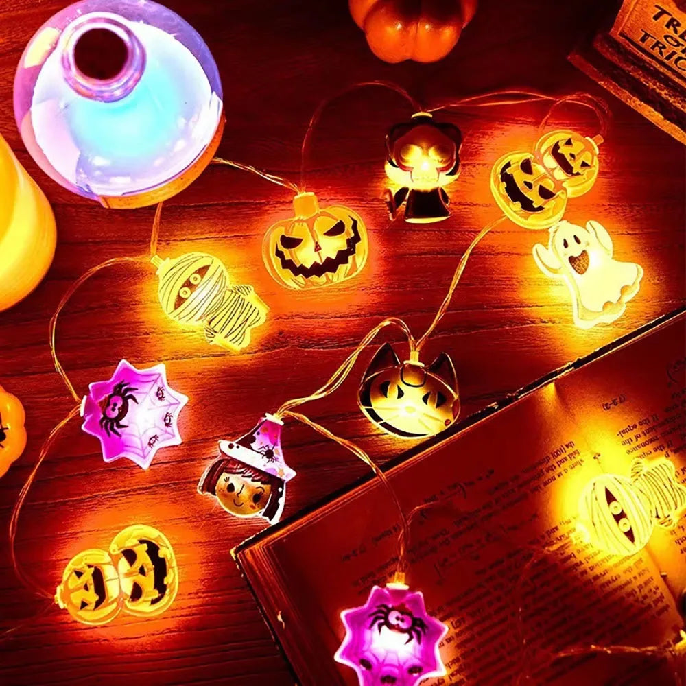 Halloween String Lights – LED Pumpkin Ghost Spider Web Decor