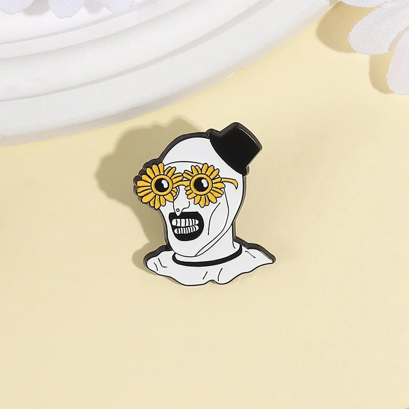 Horror Clown Enamel Pin Sunflower Sunglasses