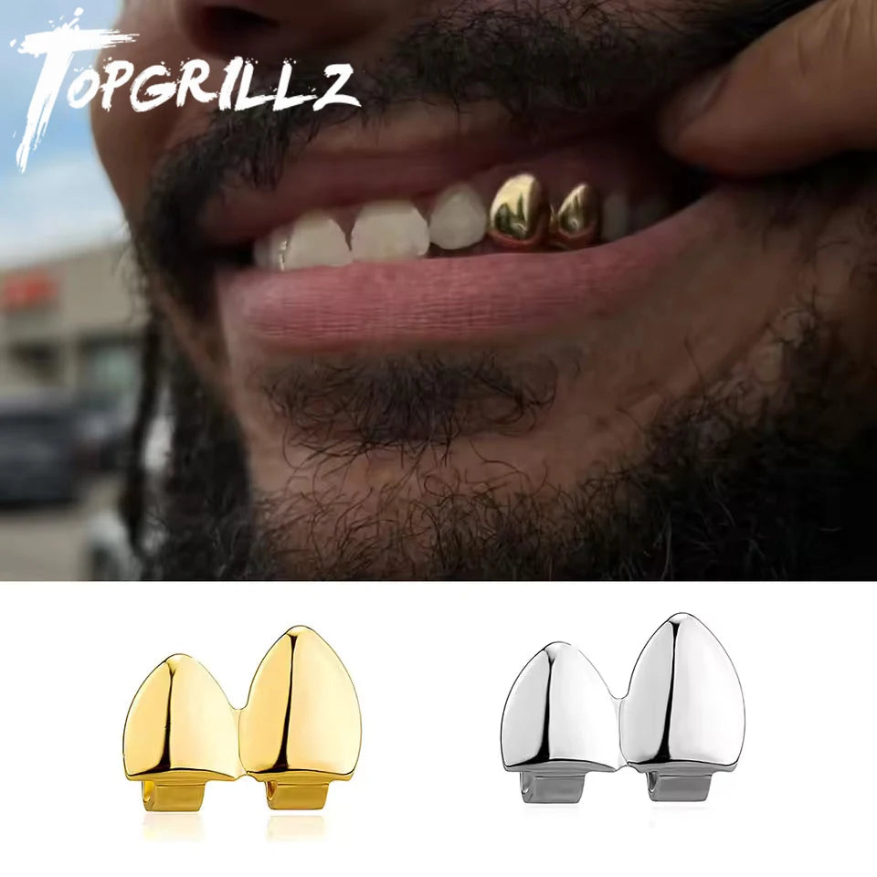 Gold Grillz Double Glossy Tooth Caps Dental Grills Halloween