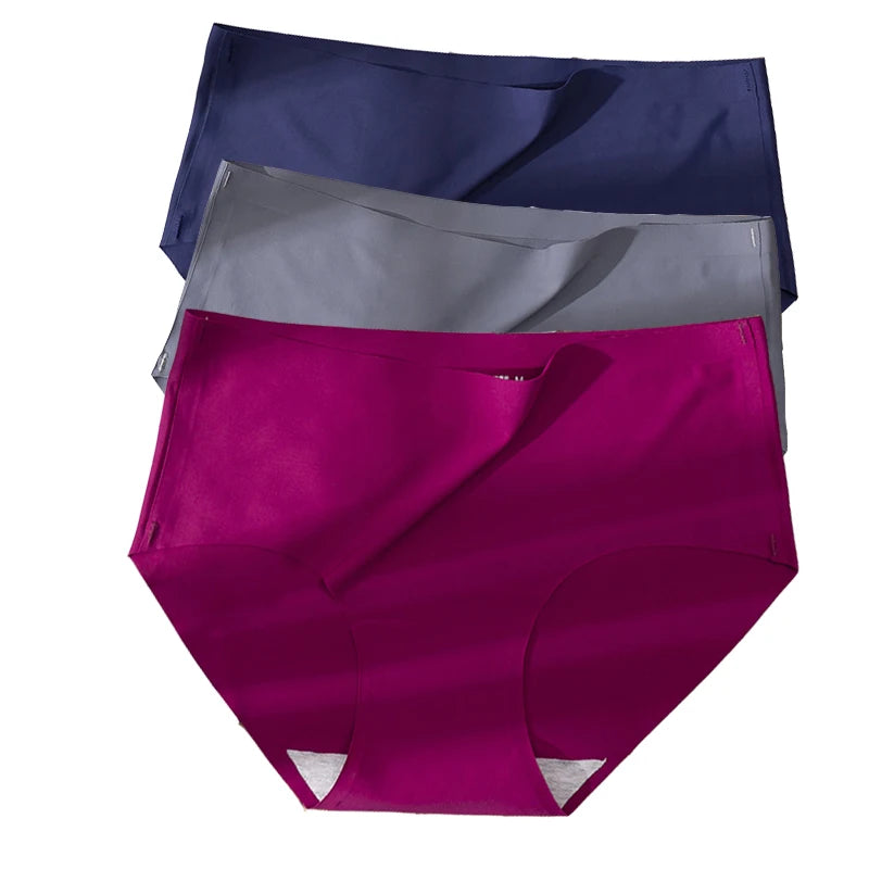 3Pcs Plus Size Underwear Women's Panties Ice Silk Solid Color Ladies Seamless Underpant Girls Briefs Breath Sexy Lingerie Female