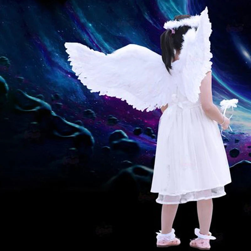 Angel Feather Wings White Costume Accessory for Kids & Adults