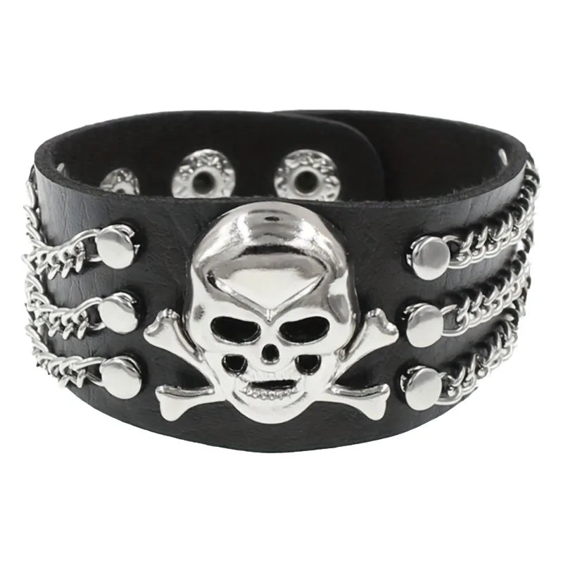 Gothic Punk Bracelet Multi Chain Leather Street Style Jewelry