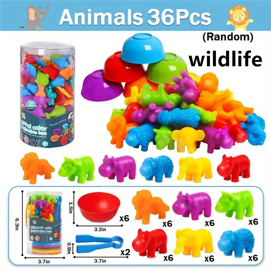 Counting and Sorting Toy with Rainbow Pom Poms & Tweezers