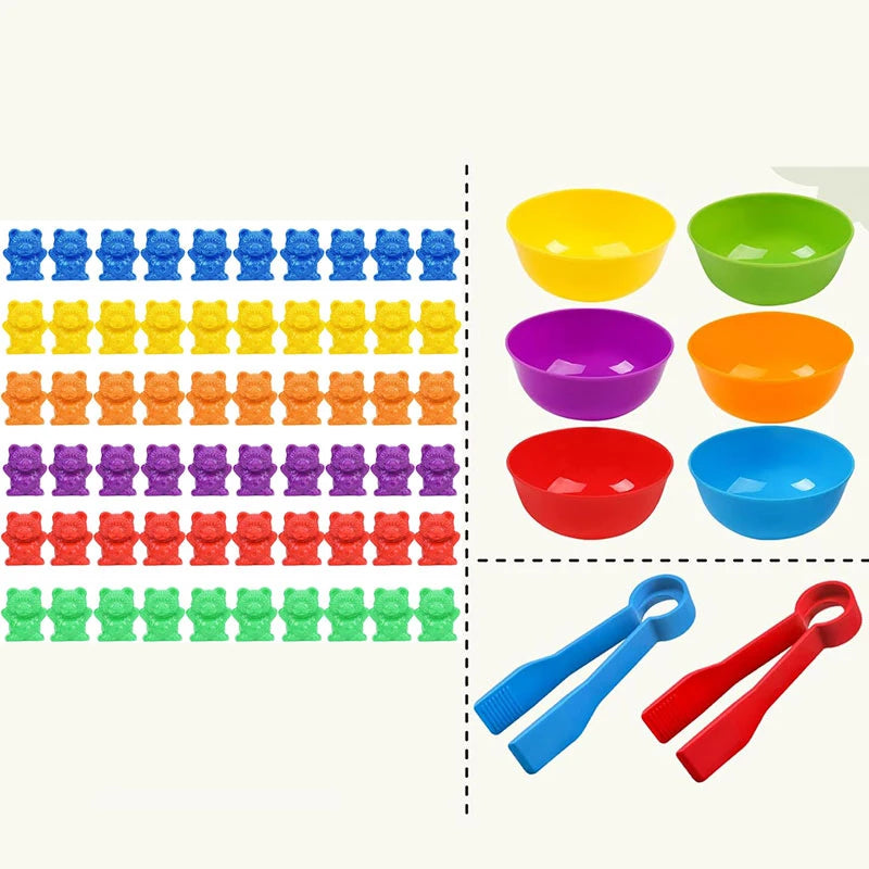 Counting Bears Sorting Toy with Bowls & Tweezers for Preschool Learning