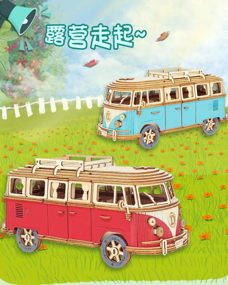 3D Wooden Puzzle Retro Campervan DIY Model Building Toy