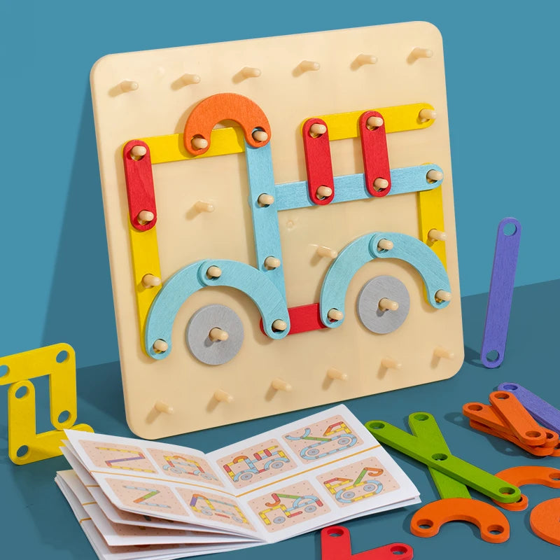 Montessori Pegboard Toy Wooden Geometric Fine Motor Learning Board