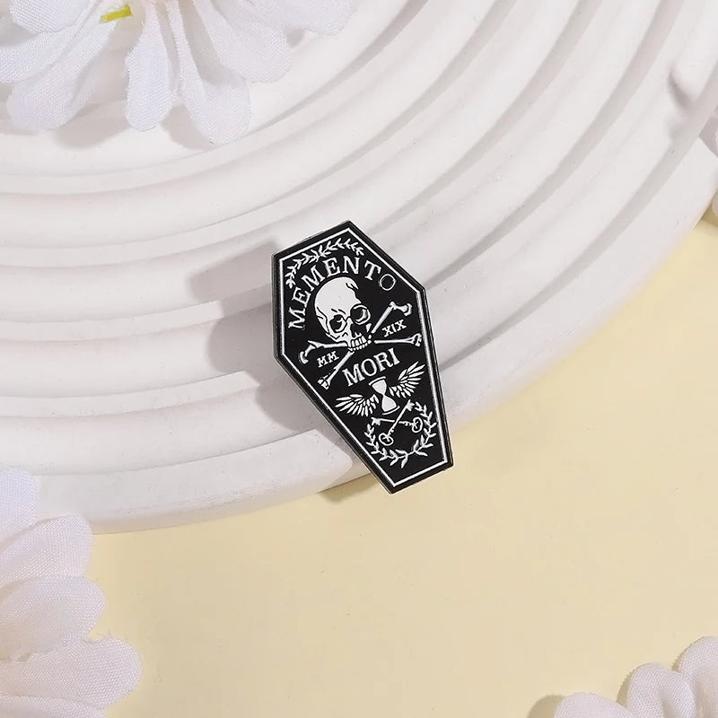Skull Enamel Pin Gothic Skeleton Coffin Lapel Brooch