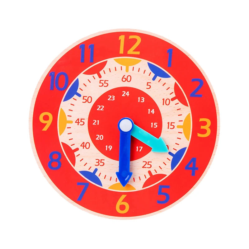 Wooden Learning Clock Montessori Time Teaching Toy for Kids