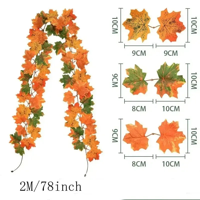 Artificial Maple Leaf Wreath – 200CM Autumn Hanging Decor