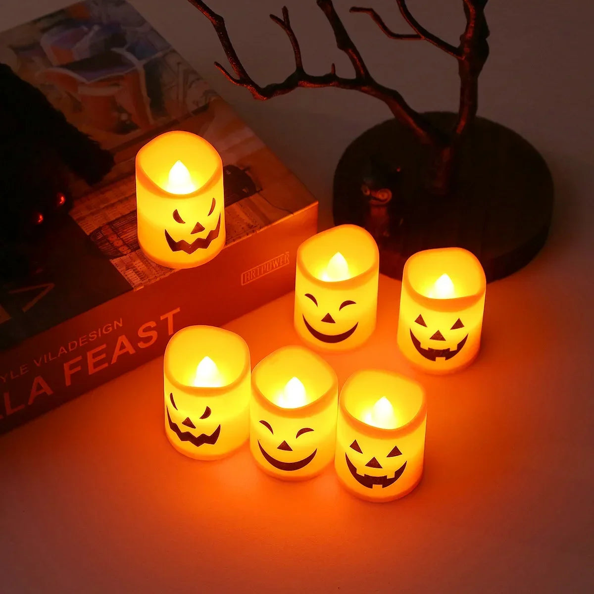Halloween Flameless Candles – 6Pcs LED Pumpkin Skull Ghost Lights