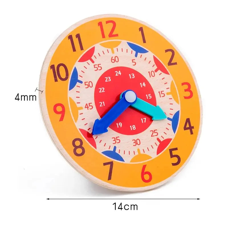 Wooden Learning Clock Montessori Time Teaching Toy for Kids
