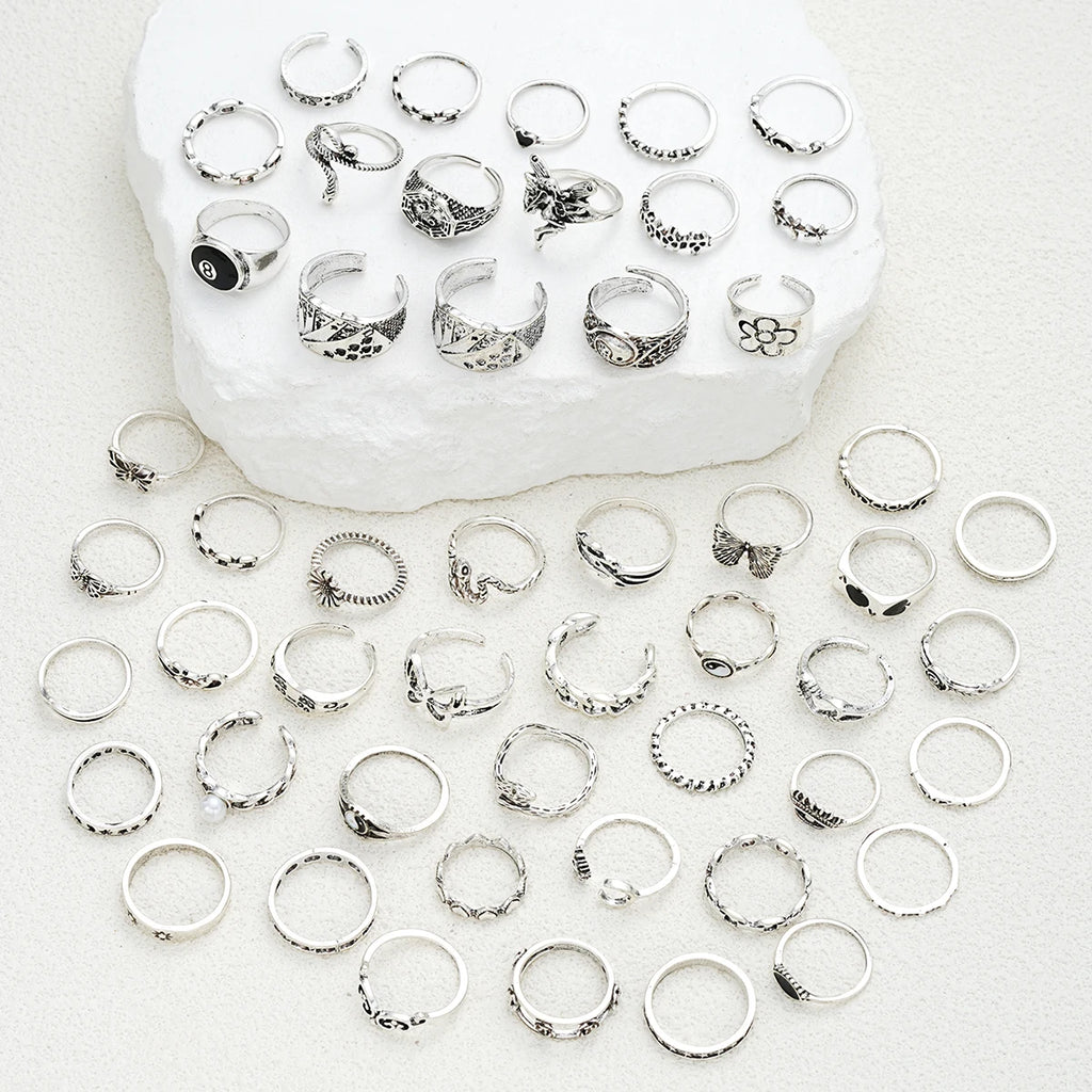 51-Piece Gothic Ring Set for Men & Women