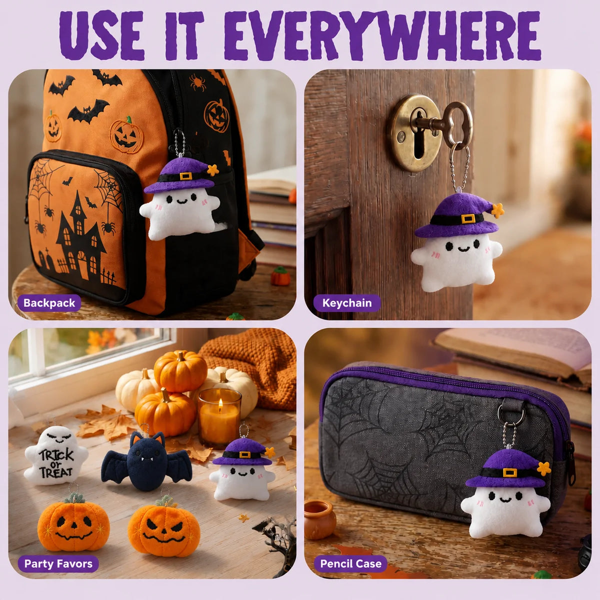Halloween Mini Plush Keychains – Ghost Stuffed Animal Party Favors