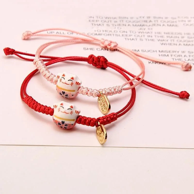 Lucky Cat Bracelet – Ceramic Braided Charm Bracelet for Women
