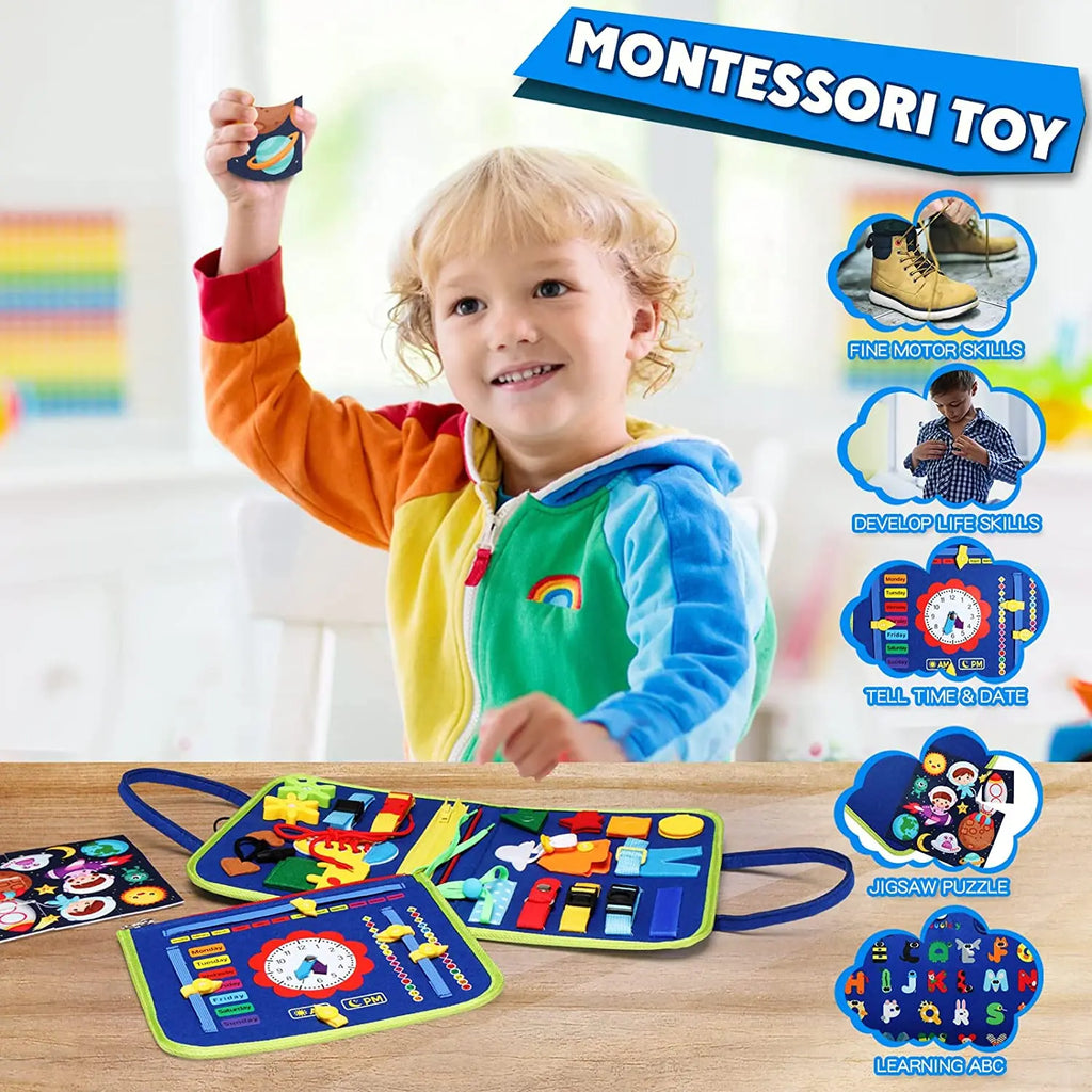 Montessori Busy Board for Toddlers, Sensory Life Skills Learning Toy