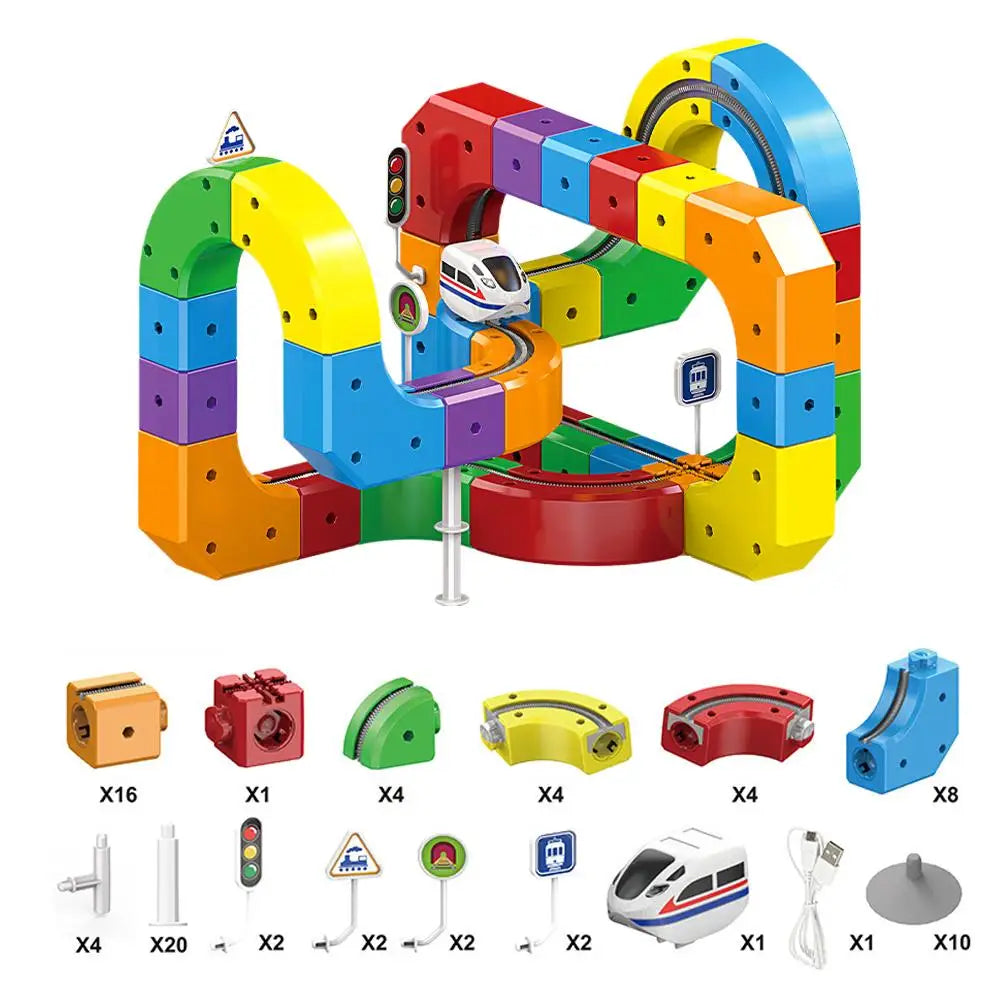 STEM Train Track Set – DIY 3D Railway Building Toy with Electric Train