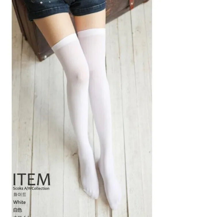 Spring Thin Sexy Black White Soild Color Long Socks Women Over Knee Thigh High Stockings Lolita Ladies Girls Warm Knee Socks