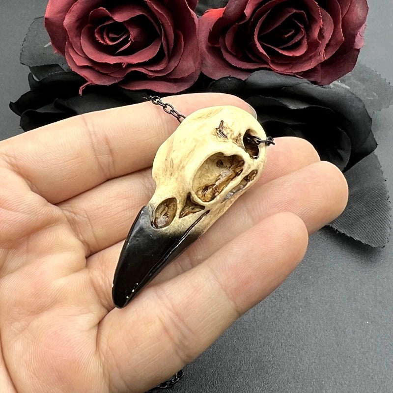 Raven Skull Necklace 3D Gothic Bird Pendant Halloween Jewelry