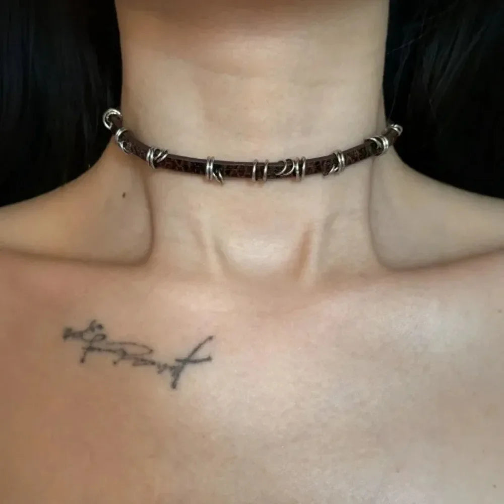 Gothic Leather Choker – Y2K Punk Necklace for Women