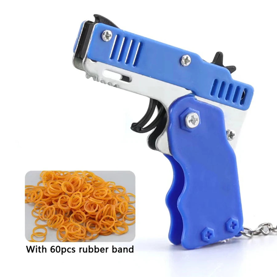 Rubber Band Launcher Toy – Mini Folding Keychain with 60 Bands