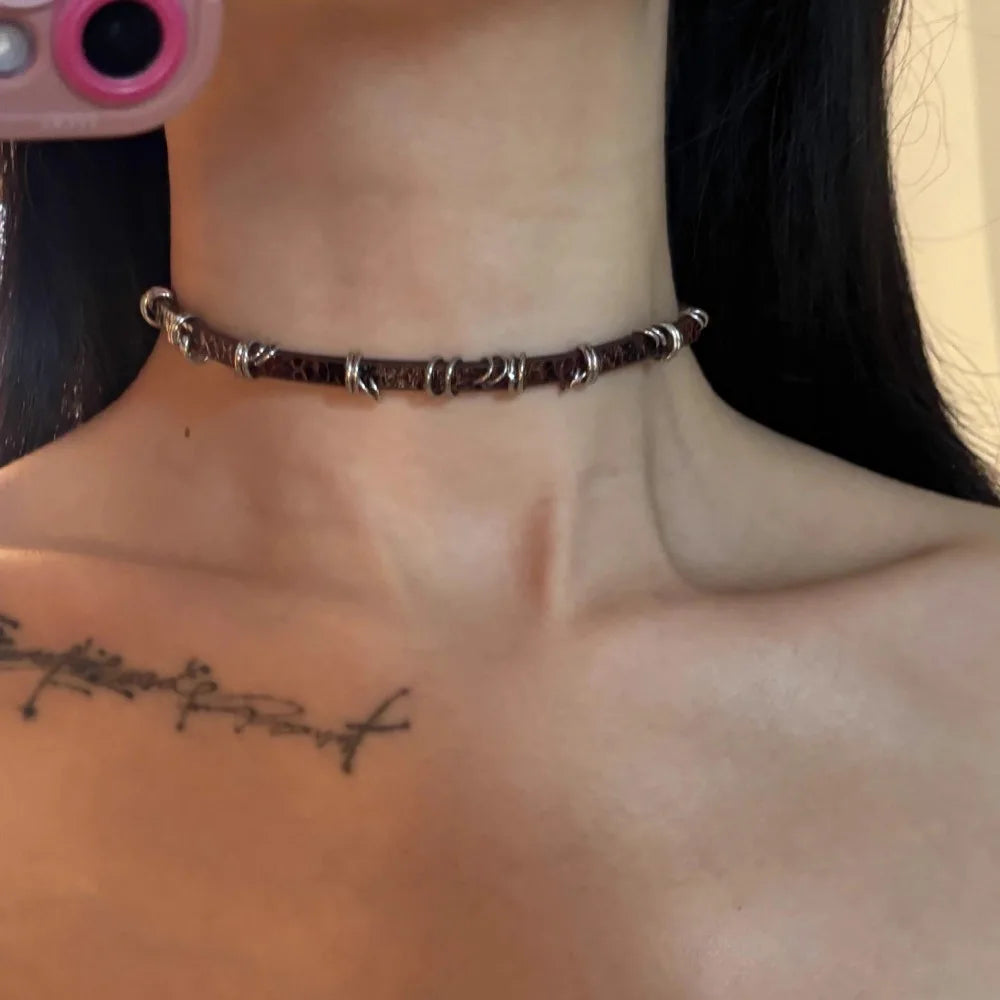 Gothic Leather Choker – Y2K Punk Necklace for Women