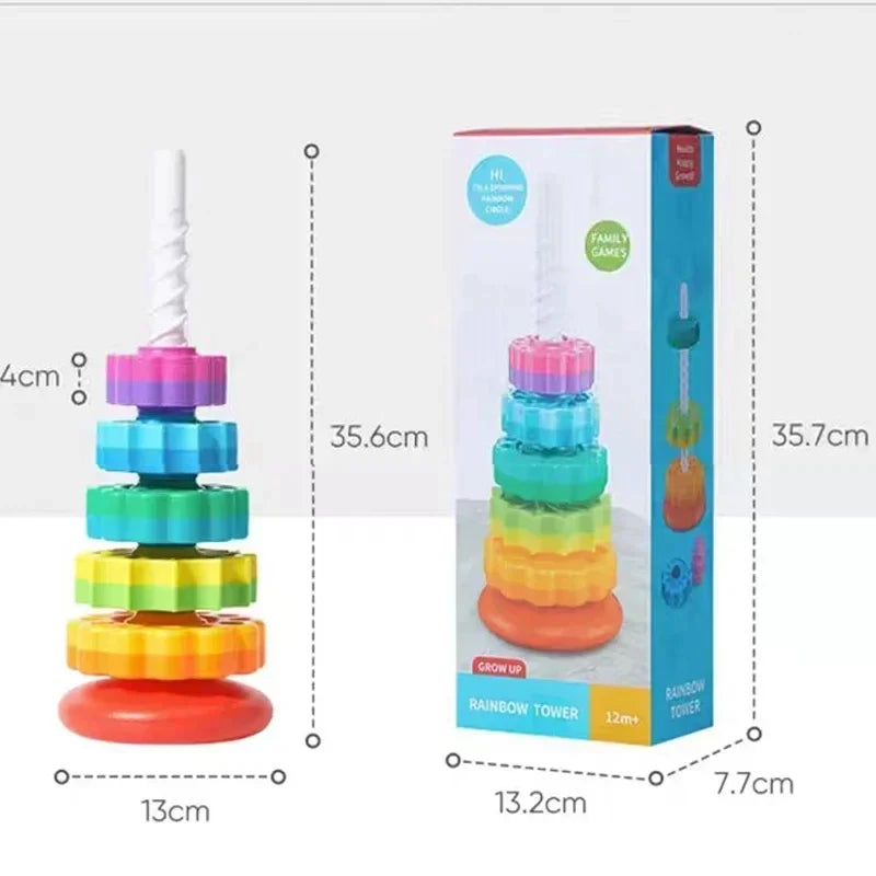 Montessori Stacking Toy – Rainbow Spinning Rings for Toddlers