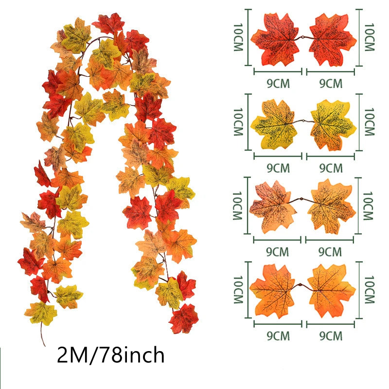 Artificial Maple Leaf Wreath – 200CM Autumn Hanging Decor