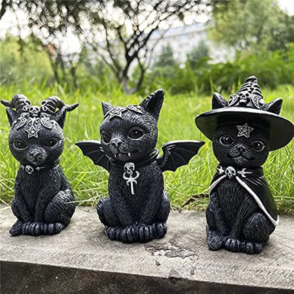 Black Cat Halloween Figurine, Resin Witch Cat Statue for Home Decor