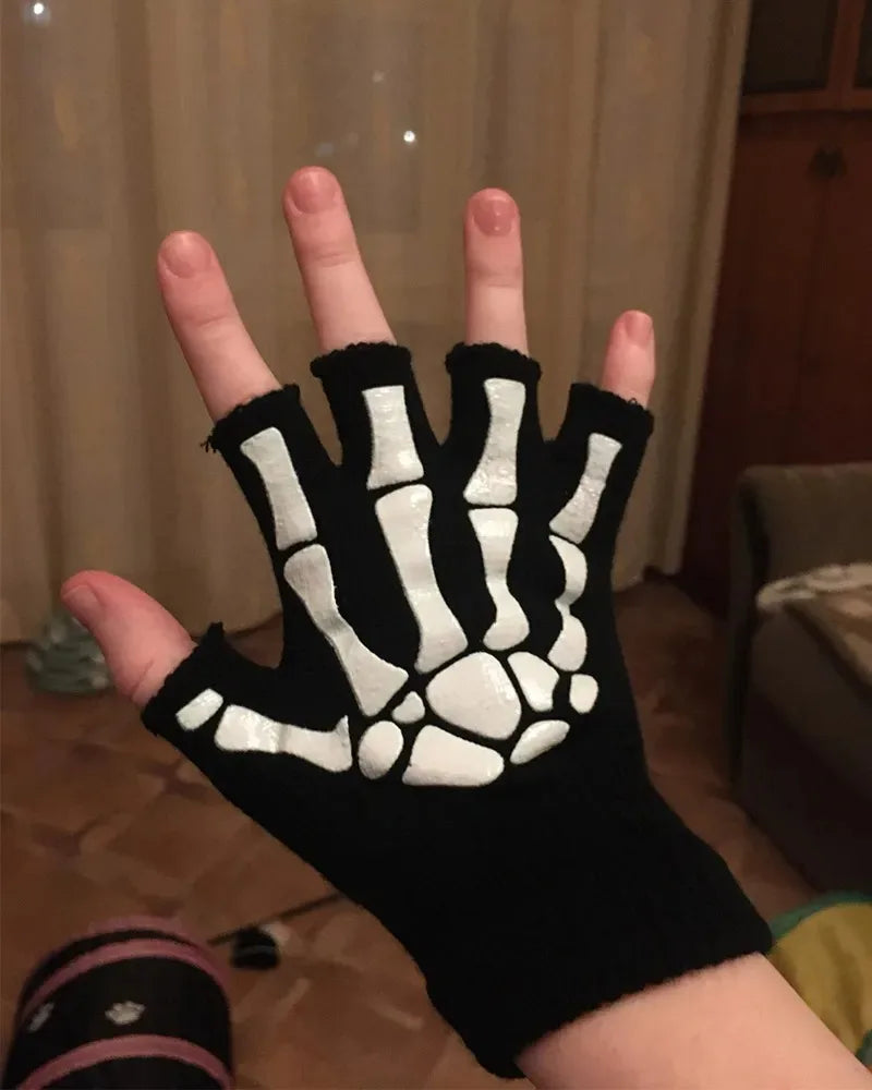 Skeleton Fingerless Gloves – Glow in the Dark Halloween Style