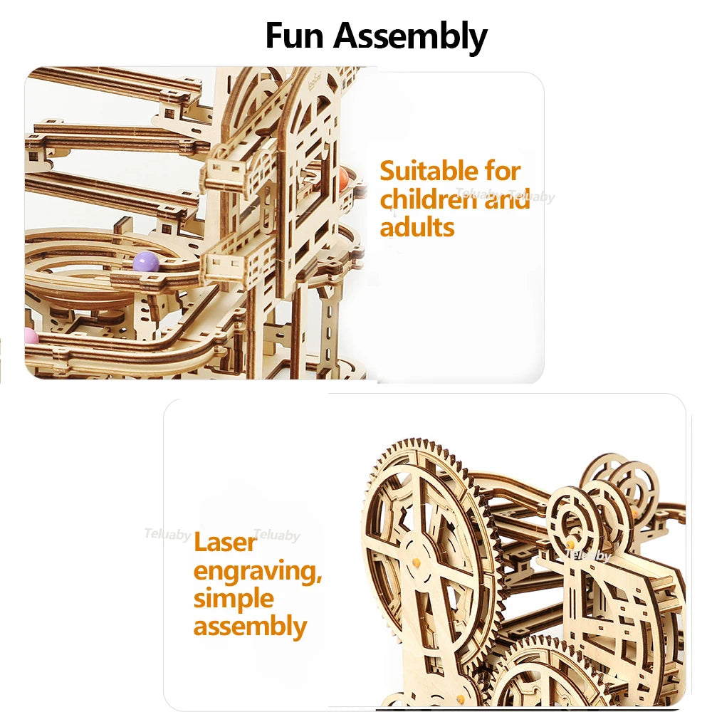 3D Wooden Puzzle Marble Run – Mechanical Model Building Kit