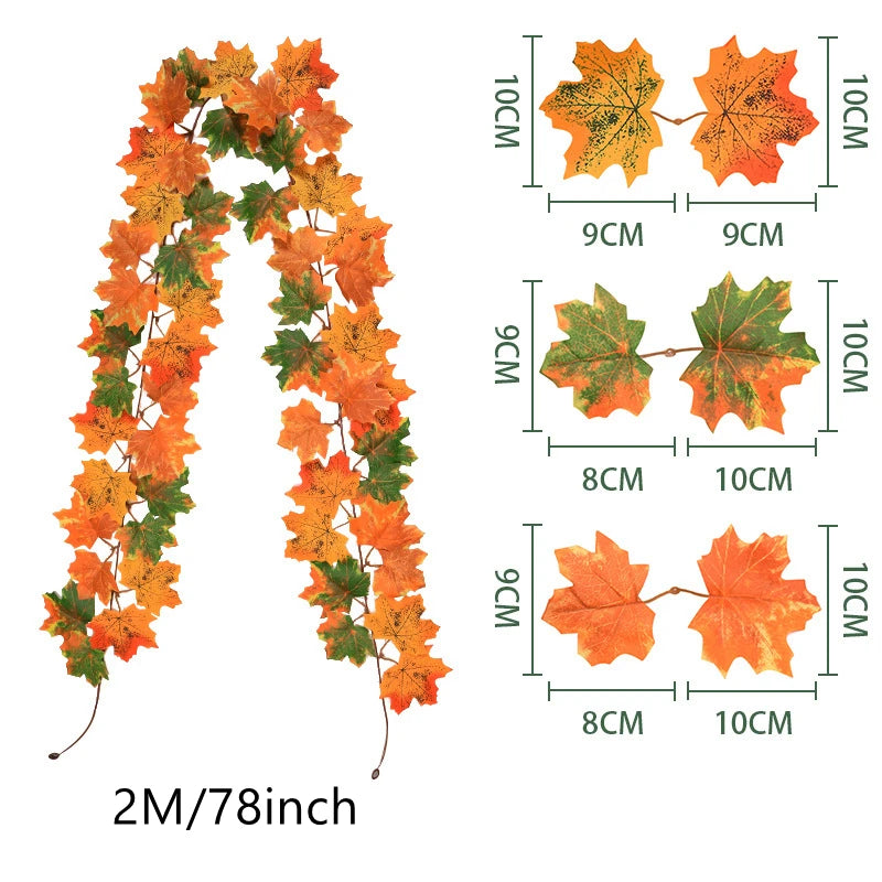 Artificial Maple Leaf Wreath – 200CM Autumn Hanging Decor