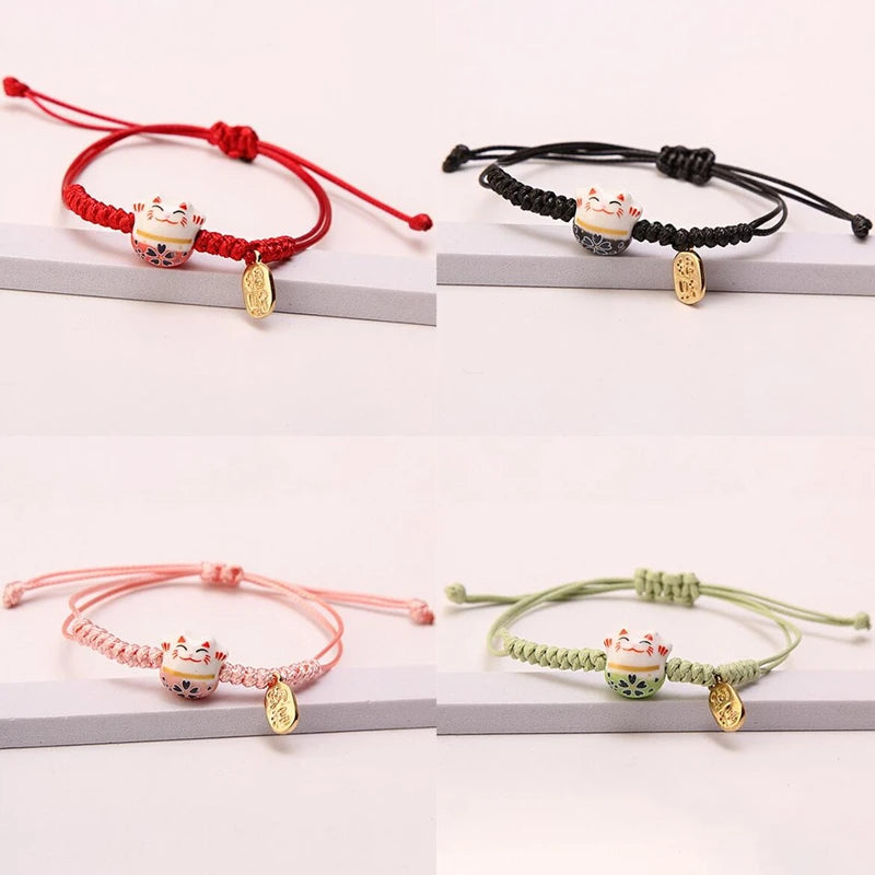 Lucky Cat Bracelet – Ceramic Braided Charm Bracelet for Women
