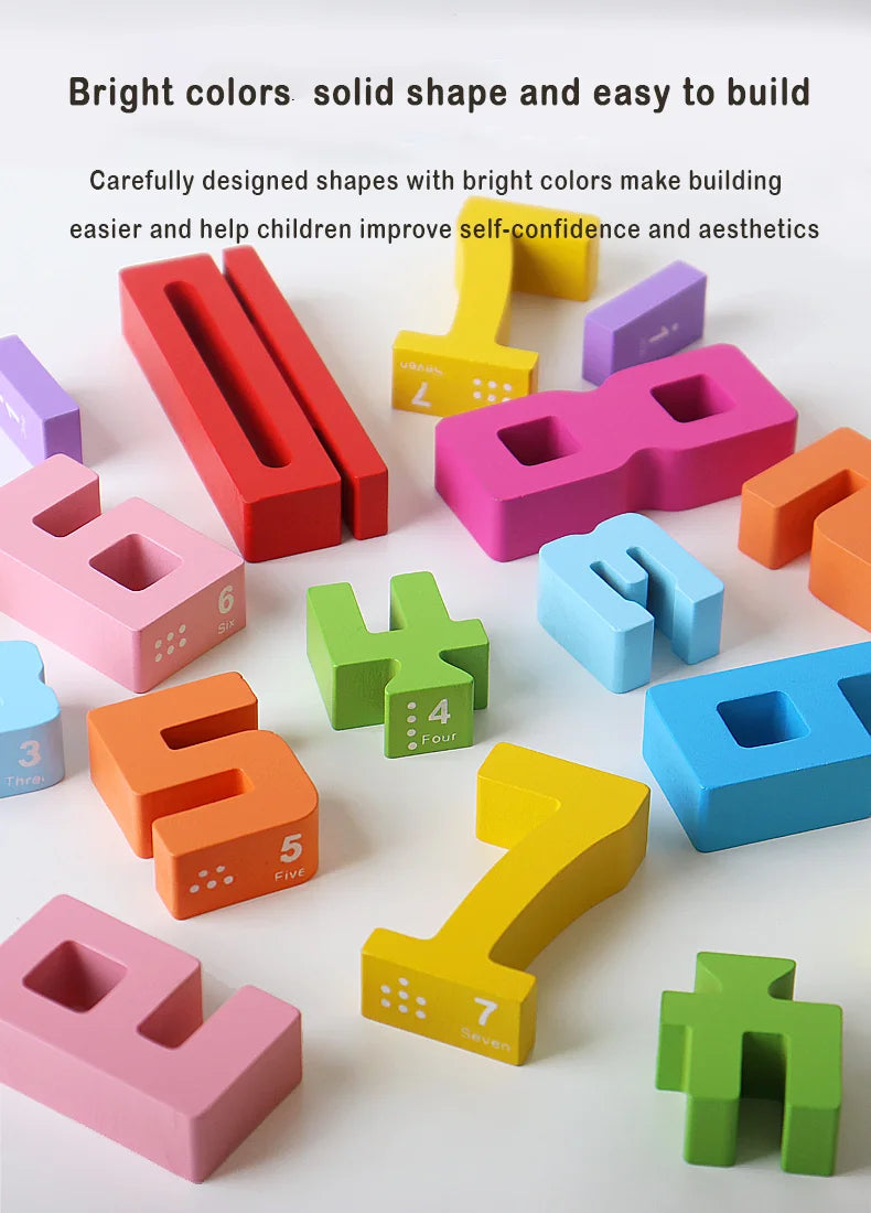 Wooden Number Blocks, Montessori Counting & Stacking Toy
