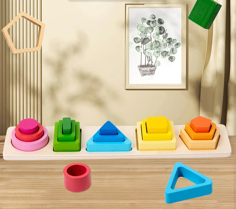 Montessori Sorting Toy – Wooden Shape & Color Stacking Game for Kids