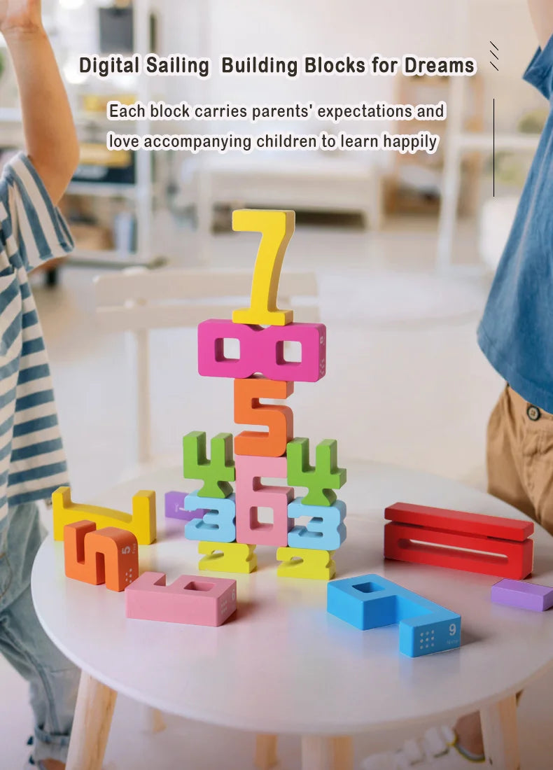 Wooden Number Blocks, Montessori Counting & Stacking Toy