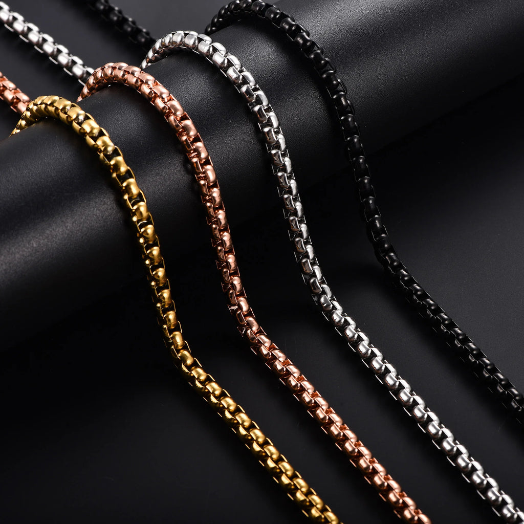 Stainless Steel Box Chain Necklace – 14–40 Inch