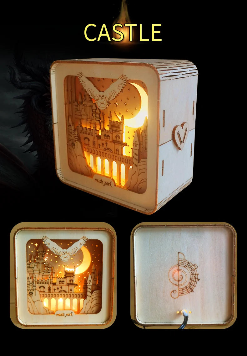 3D Wooden Castle Puzzle – Model Kit with Night Light